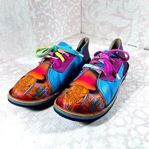 Handmade Women’s Leather Western Bohemian Shoes Color Block Eclectic Tye-dye